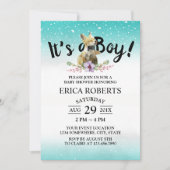 Cute Fox Boy Blauwgroen Waterverf Baby shower Kaart (Voorkant)