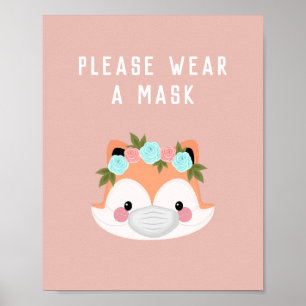 Cute Fox Character Floral Draag een maskerroze Cov Poster