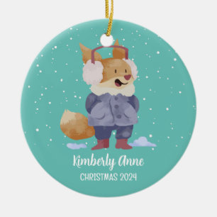 Cute Fox Christmas Animal Snowy Winter Holiday Keramisch Ornament