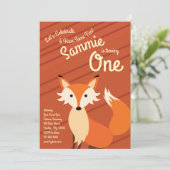 Cute Fox coloré 1er anniversaire Invitations (Debout devant)