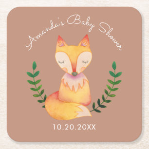 Cute Fox Creature Woodland Theme Baby shower Vierkante Kartonnen Onderzetter