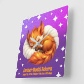 Cute Fox Cub Asleep in Starry Night Sky Natal Vierkante Klok (Hoek)