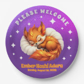 Cute Fox Cub Asleep in Starry Night Sky Papieren Bordje (Voorkant)