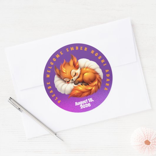 Cute Fox Cub Asleep in Starry Night Sky Ronde Sticker (Envelop)