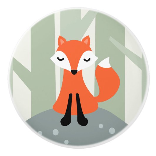 Cute fox die op bossteen zit keramische knop (Voorkant)