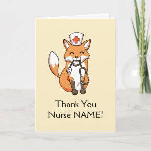 Cute Fox Drawing Thank You Card for Nurse Template Bedankkaart