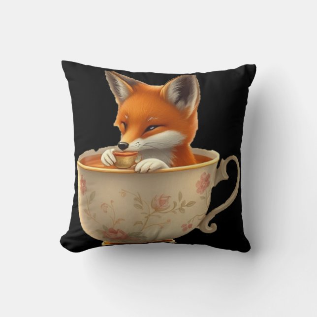 Cute fox drinking tea kussen (Voorkant)