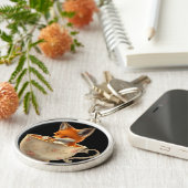 Cute Fox Drinking Tea on Keychain (Zijkant)