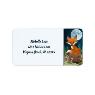 Cute Fox en Full Moon Woodland Address Etiket