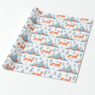 Cute Fox en Mountains Pattern Illustration Cadeaupapier