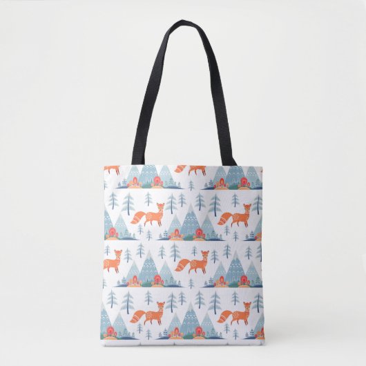 Cute Fox en Mountains Pattern Illustration Draagtas (Voorkant)
