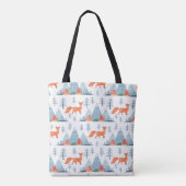Cute Fox en Mountains Pattern Illustration Draagtas (Achterkant)