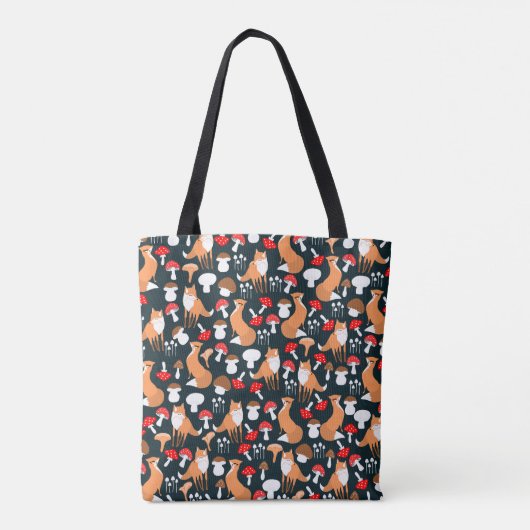 Cute Fox en paddenstoelen Canvas tas (Achterkant)