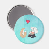 Cute Fox en Rabbit Forest Creats met een hart Magneet (Voorkant / Achterkant)