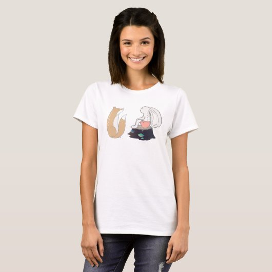 Cute Fox en Rabbit Illustration T-shirt (Voorkant volledig)