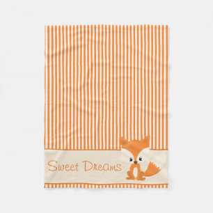 Cute Fox en Sinaasappel & Tan Stripes   Gepersonal Fleece Deken