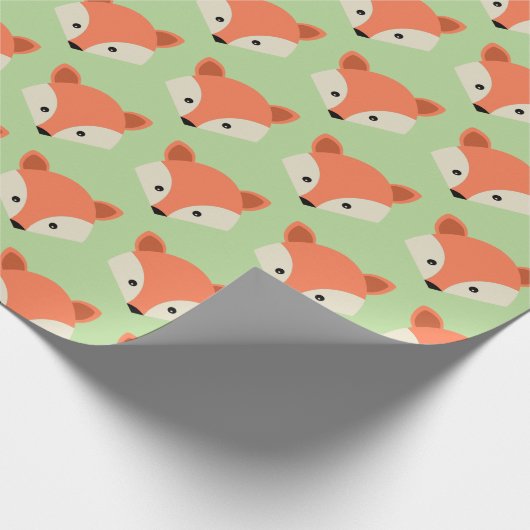 Cute Fox face Pattern on Green Cadeaupapier (Hoek)