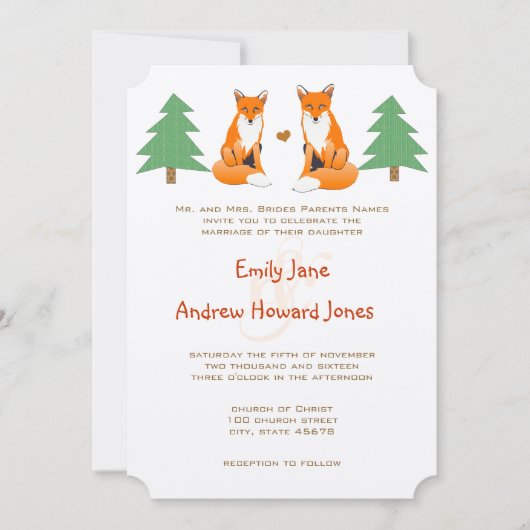 Cute Fox Faire-part de mariage (Devant)