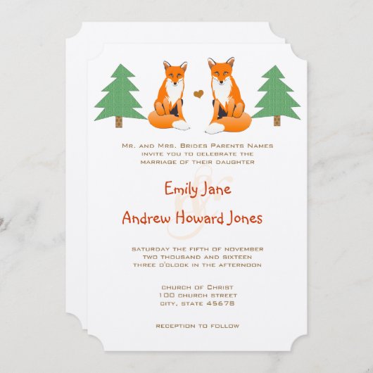 Cute Fox Faire-part de mariage (Devant / Derrière)
