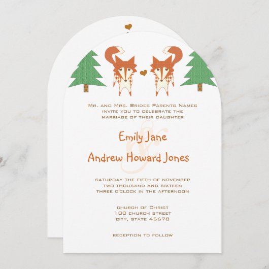 Cute Fox Faire-part de mariage (Devant / Derrière)
