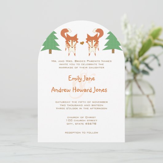 Cute Fox Faire-part de mariage (Debout devant)