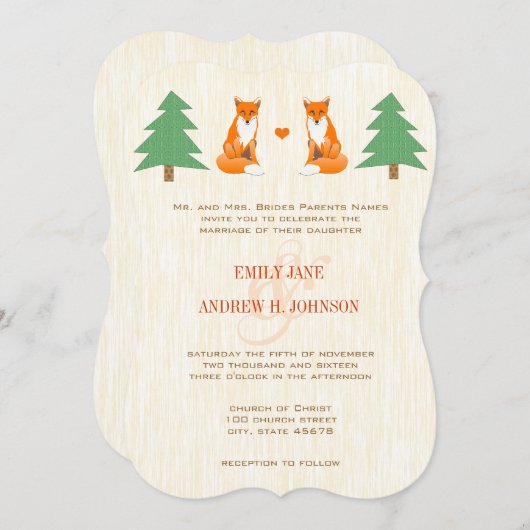 Cute Fox Faire-part de mariage (Devant / Derrière)