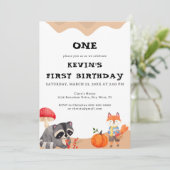 Cute Fox First Birthday Invitation Kaart (Staand voorkant)