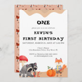 Cute Fox First Birthday Invitation Kaart (Voorkant / Achterkant)