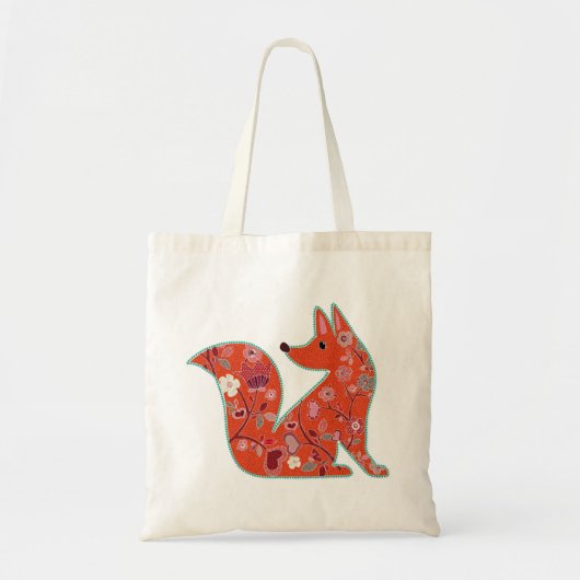 Cute Fox Floral Pattern Folk Art Tote Bag (Voorkant)