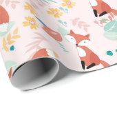 Cute Fox Floral Pink Design Cadeaupapier (Rol Hoek)