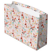 Cute Fox Floral Pink Design Groot Cadeauzakje (Achterkant Gekanteld)