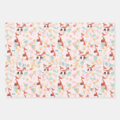 Cute Fox Floral Pink Design Inpakpapier Vel (Voorkant 3)