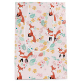 Cute Fox Floral Pink Design Medium Cadeauzakje (Voorkant)