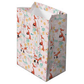Cute Fox Floral Pink Design Medium Cadeauzakje (Achterkant Gekanteld)