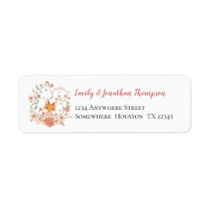 Cute  Fox Florals Return Name Address Etiket