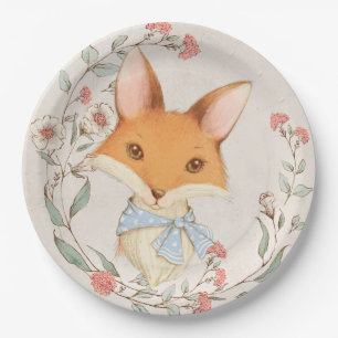 Cute Fox Florence Blue Boy Baby shower Papieren Bordje
