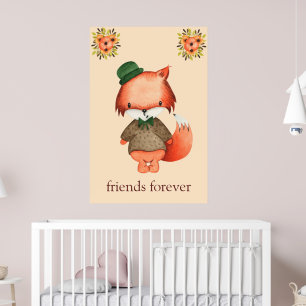 Cute Fox Friends Forever Boys Room Baby Nursery Poster
