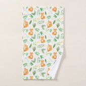Cute Fox Green Feuilles Solid Green Serviette (Serviette à main)