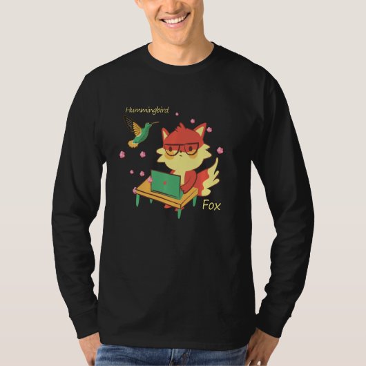 Cute Fox & Hummingbird Sakura Blossom Flower Studi T-shirt (Voorkant)