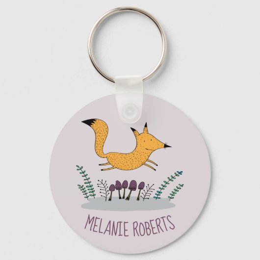 Cute Fox Illustration Kinder Name Sleutelhanger (Voorkant)