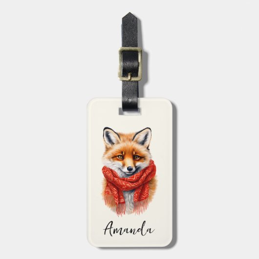Cute Fox in a Red Scarf Autumn Image Bagagelabel (Voorkant verticaal)