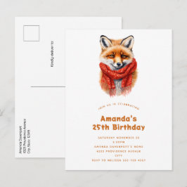 Cute Fox in a Red Scarf Autumn Image Birthday Uitnodiging Briefkaart