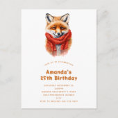 Cute Fox in a Red Scarf Autumn Image Birthday Uitnodiging Briefkaart (Voorkant)