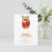 Cute Fox in a Red Scarf Autumn Image Birthday Uitnodiging Briefkaart (Staand voorkant)