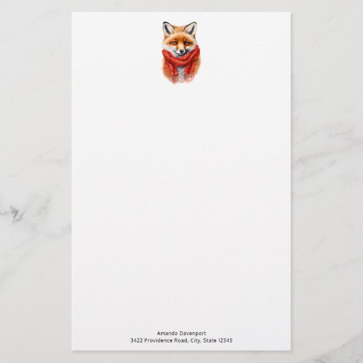 Cute Fox in a Red Scarf Autumn Image Briefpapier (Voorkant)