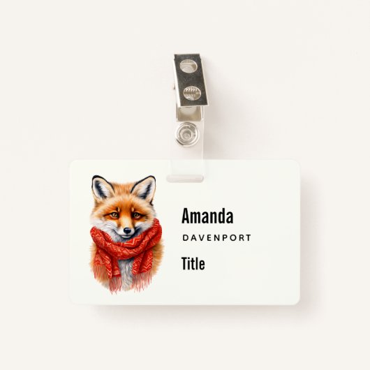 Cute Fox in a Red Scarf Autumn Image Business Badge (Voorkant met clip)