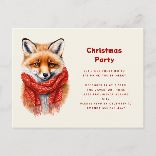 Cute Fox in a Red Scarf Autumn Image Christmas Uitnodiging Briefkaart (Voorkant)