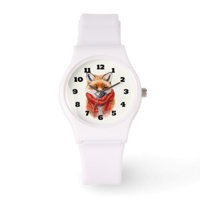 Cute Fox in a Red Scarf Autumn Image Horloge (Voorkant)