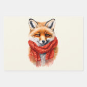 Cute Fox in a Red Scarf Autumn Image Inpakpapier Vel (Voorkant 3)