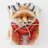 Cute Fox in a Red Scarf Autumn Image Inpakpapier Vel (In situ)